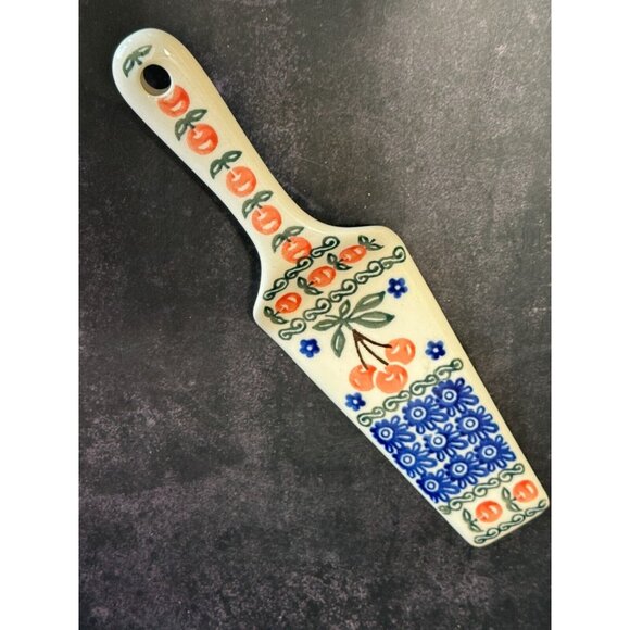 Polish Pottery Pie Server Peach Floral Boleslawiec Ceramika Artystyczna Unikat - Picture 2 of 5